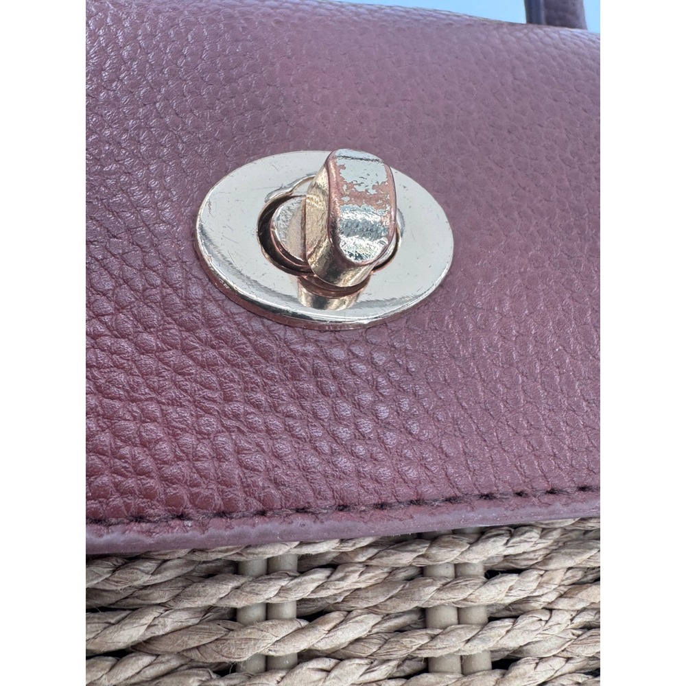 Primark Woven Straw Wicker Crossbody Bag Purse Brown Faux Leather Trim Boho - Picture 10 of 13